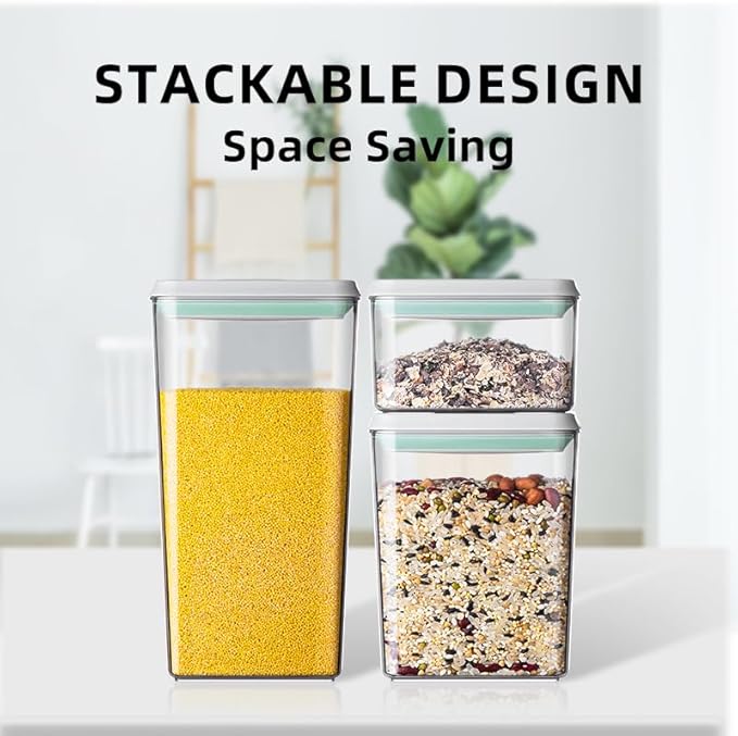 Ankou Pop Airtight Food Storage Containers with Lids- 3 Pcs Stackable One Button Opening Food Containers Kitchen Pantry Storage Containers for Snacks Candy Salt Herbs Spices BPA-Free (1.2 QT * 3)