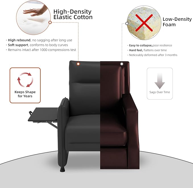 Faux Leather Accent Soft Chairs Set of 2 with Flip-Up Tray Table Side Pocket Ergonomic Soft Backrest &amp Elastic Cushion Modern Accent Chairs for Living Room Bedroom Black
