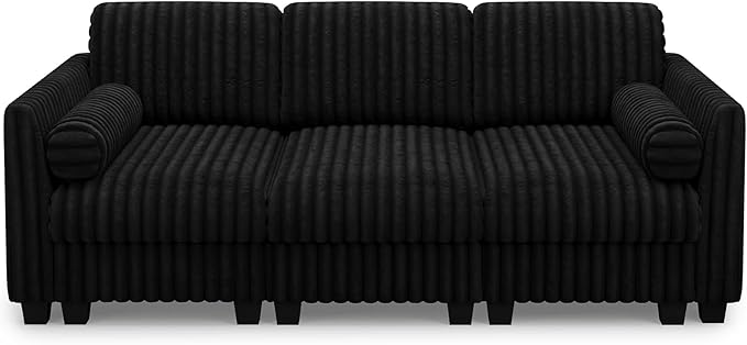 Belffin Plush Corduory Sectional Sleeper Sofa with Wide Deep Seat Modular Sectional Cloud Couches for Living Room. Black Couch