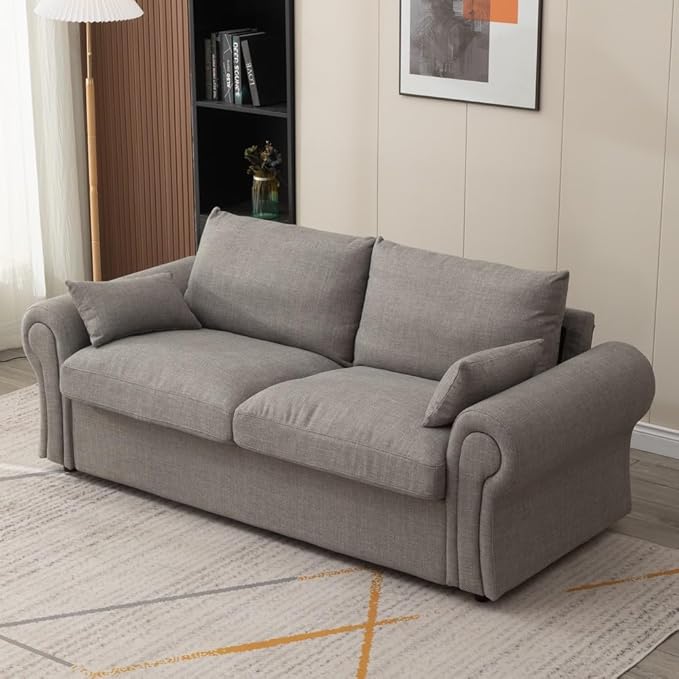 Panana Modern 2 Seater Loveseat Sofa Couch with Storage Dark Grey or Light Color Choice of Curved Sock or Track Arm Design (Light Gray 3 Seater - Ruched Arms)