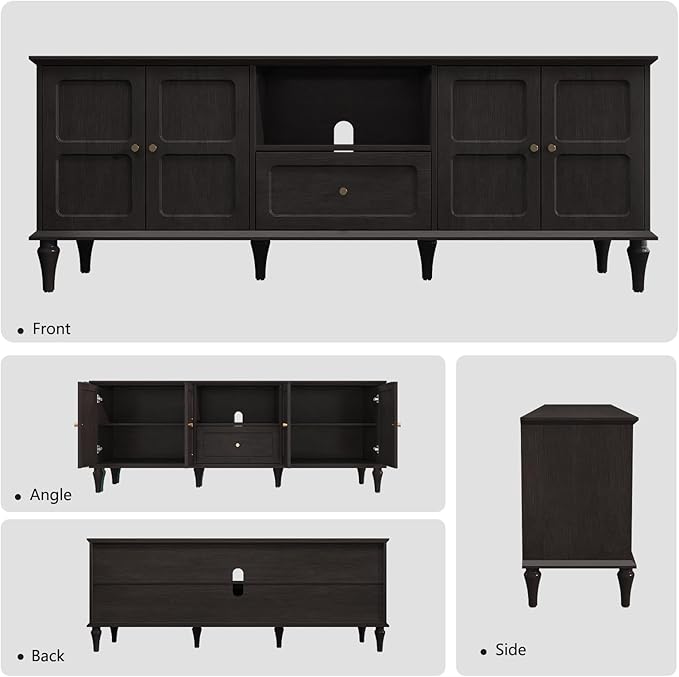 ARTPOWER 67'' Mid-Century Modern TV Stand with Storage Drawer and Doors Long TV Stand with Adjustable Shelves for 75 Inch TV for Living Room Bedroom Black