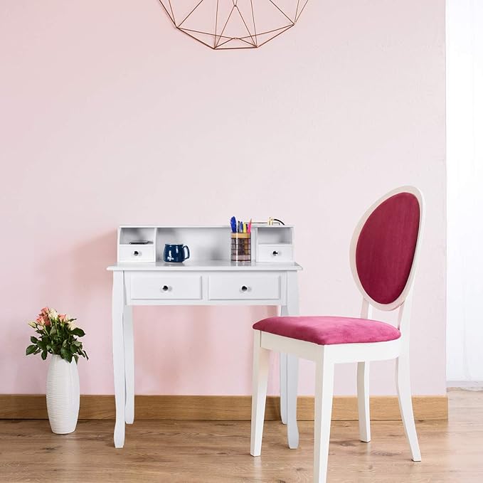 GOFLAME Writing Desk Large Storage Space with 4 Drawers Secretary Table Computer Desk Writing Table with Detachable Tabletop Organizer Suit for Home and Office Use (White)