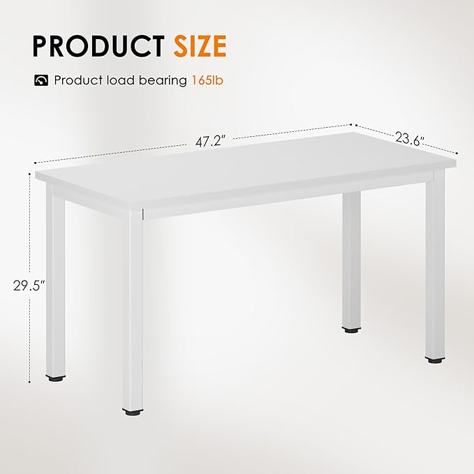 DlandHome 47 inches Medium Computer Desk Home Composite Wood Board Desk Decent and Steady Home Office School Desk/Workstation/Table BS1-120WW White and White Legs 1 Pack