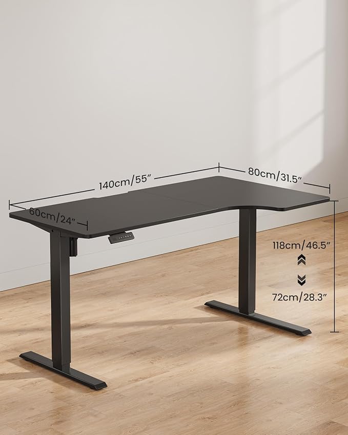 FEZIBO L Shaped Electric Corner Standing Desk 55×32 inch Home Office &amp Computer Height Adjustable Table with 4 Memory Height Settings Ergonomic Sit and Stand Desk with Splice Board Black Top