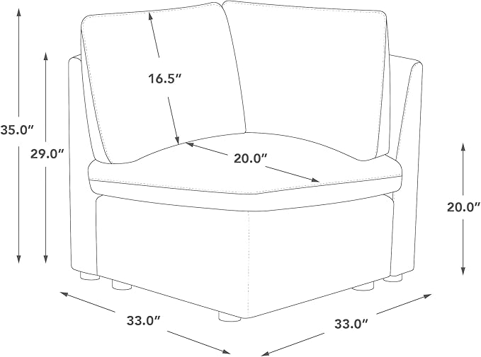 CHITA Modern Down Filled Upholstered Middle Corner Sectional for Modular Couch Cream