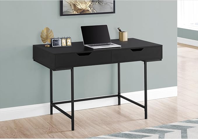 Modern Computer Desk with Storage 48 Inch Black Laminate Home Office Workstation