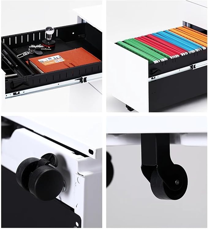 Mobile File Cabinet Under Desk Three Drawers Metal File Cabinet with Lock White/Black Iron Dresser for Home Office File Cabinet (Color : Black Size : 39 x 50