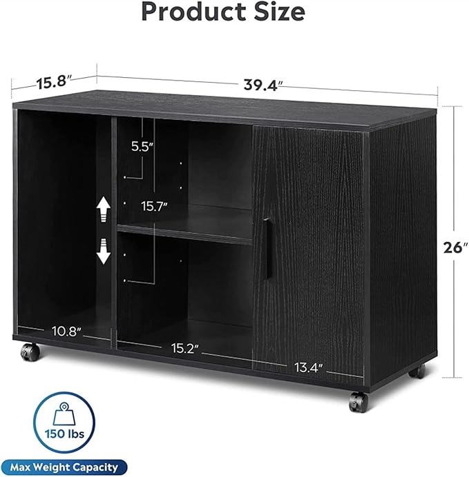 HASMI Filing Cabinet Large Storage File Cabinet Wood Filing Cabinet with Adjustable Shelves Rolling Printer Stand on Lockable Wheels for Home Office Storage Cabinet