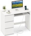 GOFLAME Computer Desk with 3 Drawers &amp Charging Station 42” Home Office Desk with Storage &amp Keyboard Tray Writing Desk PC Workstation Vanity Table (White)