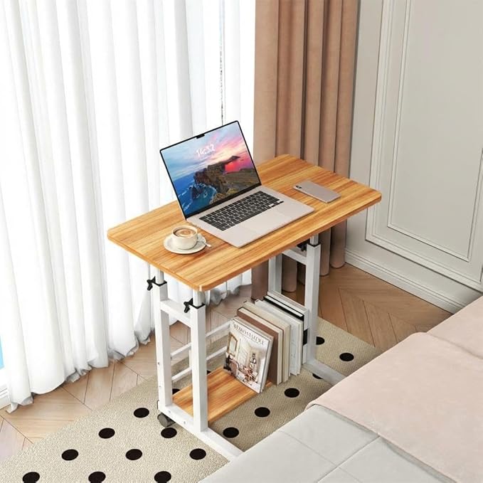 Adjustable Height Mobile Computer Desk for Small Space Rolling Writing with Wheels Corner Home Office Study Portable Bedrooms Work Desk Standing Table 31.5x15.75 Inches Height 27.16-35.43 Natural