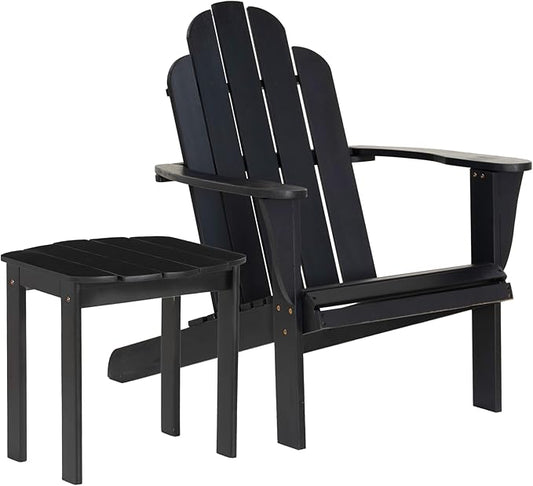 Linon Jayce Black Solid Wood Adirondack Two Piece Chair and Side Table Set