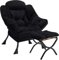 Lazy Chair with Folding Ottoman Modern Large Accent ChairContemporary Lounge Leisure Sofa Chair with Armrests Upholstered Sofa Armchair Reading Chair for BedroomDorm &amp Office(Black-f)