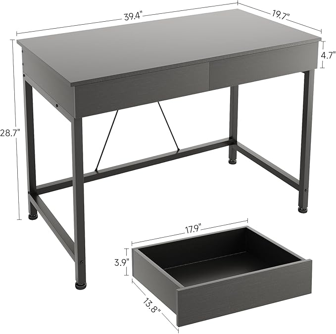 Mexin Small Black Desk with 2 Wooden Drawers 40 Inch Home Office Writing Desk Black Vanity Desk with Storage Computer Desk for Bedroom Small Spaces Table for Office Work Kids Study Makeup