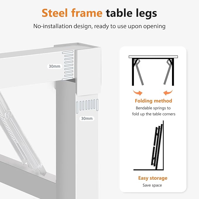 Folding Desk 47 inch No Assembly Folding Desks for Small Spaces Sturdy Foldable Computer Desk Functional Home Office Desks Study Writing Desk Office Table Workstation for Home Office Outdoor