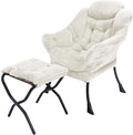 Kokel Lazy Chair with Folding OttomanLiving Room Chairs Accent Contemporary Lounge Chair Single Steel Frame Leisure Sofa Chair with Armrests and A Side Pocket (TM3WHITE)