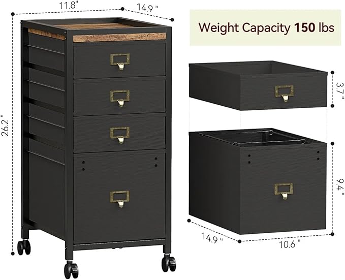 Mobile File Cabinet 3 Drawer Metal Filing Cabinet with Lock Mobile Under Desk Storage for Home Office Fully Assembled