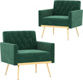 KOMFOTT Velvet Accent Chairs Set of 2 Modern Tufted Arm Chair with Golden Metal Legs &amp Adjustable Foot Pads Upholstered Sofa Chair Reading Chair for Bedroom Comfy Living Room Chairs Green