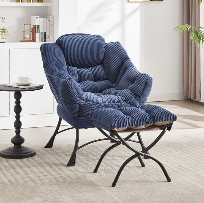 Lazy Chair with Ottoman Modern Lounge Accent Chair with Armrests &amp Side Pocket Reading Chair &amp Leisure Upholstered Footrest for Small Space Comfortable Living Room Chairs &amp Bedroom Chai