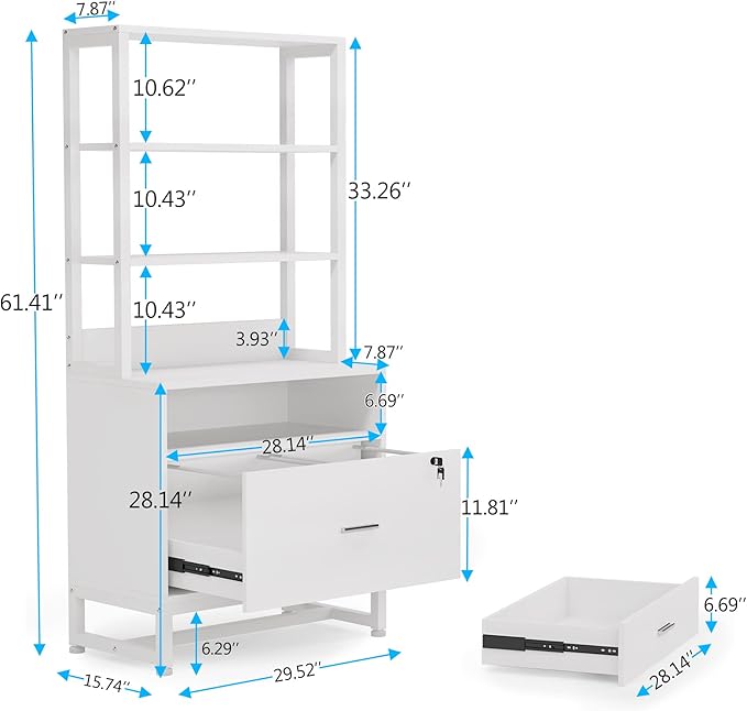Tribesigns 2 Drawer Vertical File Cabinet with Lock &amp Bookshelf Letter Size Large Modern Filing Cabinet Printer Stand with Open Storage Shelves for Home Office White