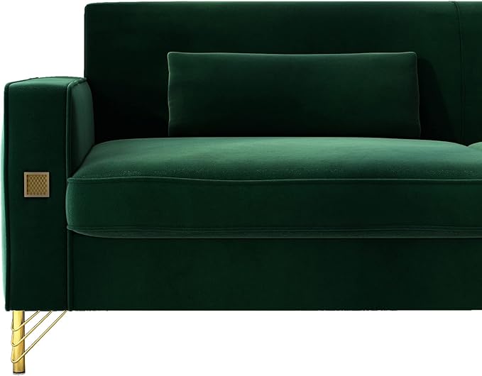 85.63 Velvet SofaModern Loveseat Couch with Pillows Set of 2 for Living RoomBedroomApartment Furniture with Gold Metal Legs (Green)