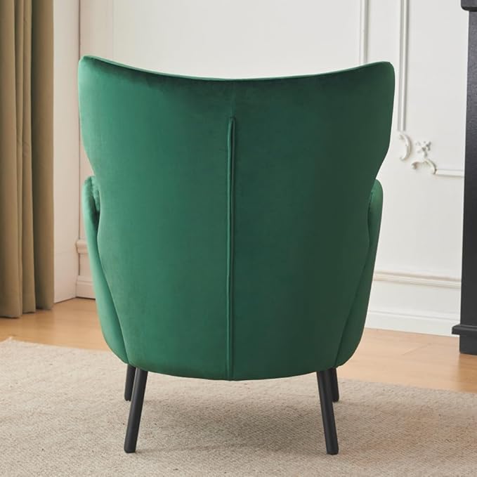 Chair reclinerWingback Velvet Accent Chair Modern Upholstered Armchair for Living Room Bedroom and Reception Area Comfortable Single Sofa Chair with Metal Legs and Pillow (Green + Velvet)