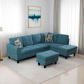 Green L-Shaped 3-Piece Flannel Sofa with Storage Ottoman Set Sectional Couch Sofa Set for Living Room Office Small Space