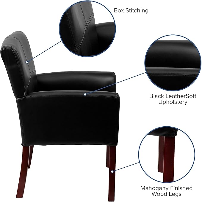 Flash Furniture Taylor LeatherSoft Upholstered Executive Side Reception Chair Lobby Chair with Cushions and Padded Arms Black