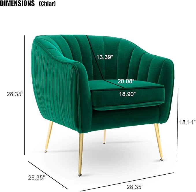 Velvet Accent Chair Modern Barrel Arm Chair with Golden Finished Metal Legs for Living Room and Bedroom Christmas Green
