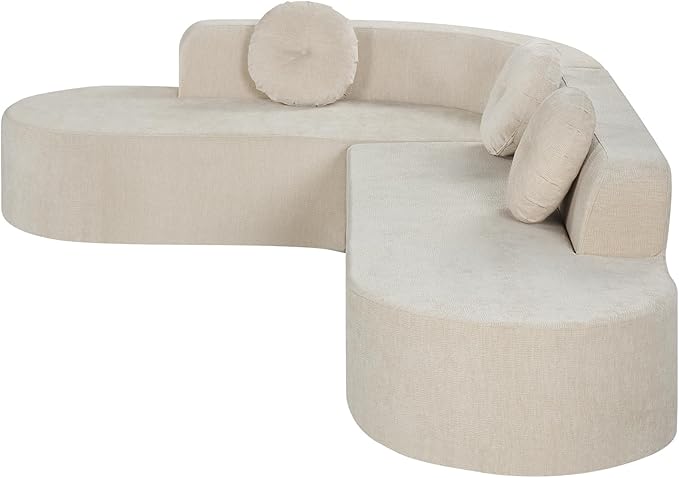122'' Modern Extra Large Sectional Sofa Soft Fabric Upholstery Elegant Curved Design 4-5 Seater Upholstered Couches with 3 Round CushionsHigh-Resilience Foam for Ultimate Comfort