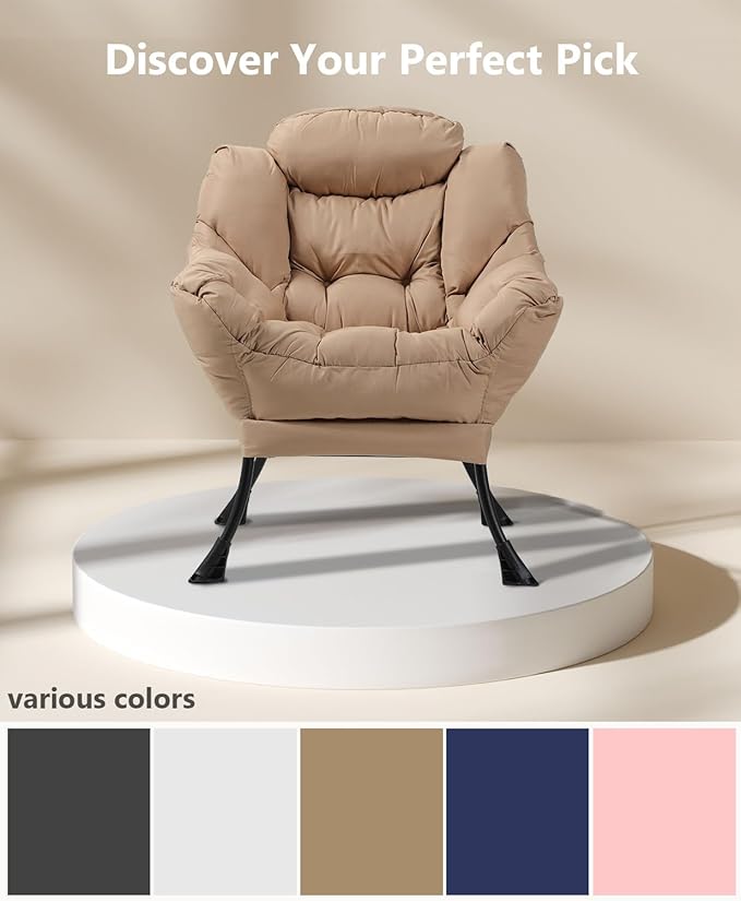 Living Room Chair with Ottoman Modern Lounge Accent Chair with Armrests and a Side Pocket Leisure Upholstered Sofa Lazy Chair Reading Chair with Footrest for Small Space (Beige)