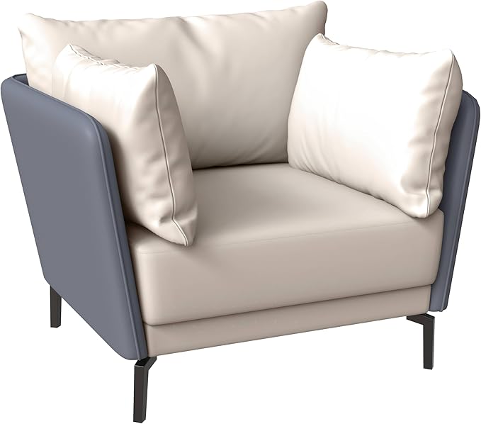 LeisureMod Modern Single-Seater Sofa Couch Contemporary Lounge Accent Side Armchair Upholstered PU Leather with Metal Legs and Foam Filled Seat for Living Room Office Bedroom Luxify Series in Grey
