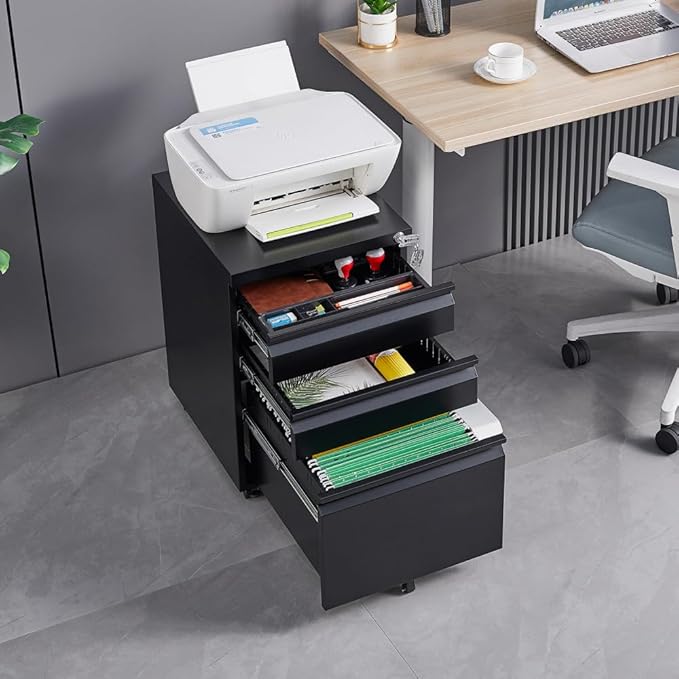 3-Drawer Mobile Filing Cabinet with Lock Metal Filing Cabinet to be Installation Required (CZ-Black)