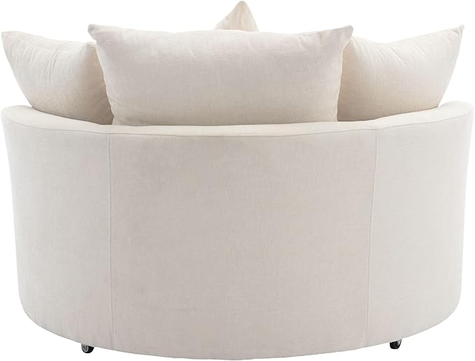 Yoglad Oversized Round Swivel Accent Chair - Modern 360 Degree Barrel Chairs with Storage Ottoman for Living Room Bedroom(Chenille- Cream)