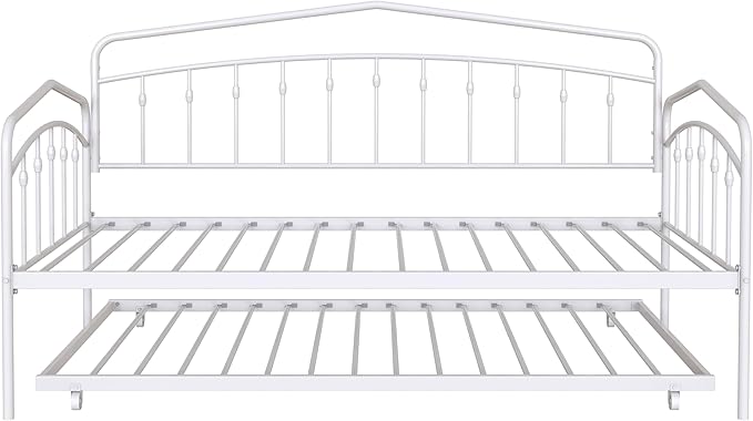 Christopher Knight Home Fox Twin Daybed with Trundle Metal Sofa Bed Set Rollaway Daybed Couch Bed Frame for Bedroom Living Room Guest Room Elegant and Simple Style Anti-Noise Easy Assembly White