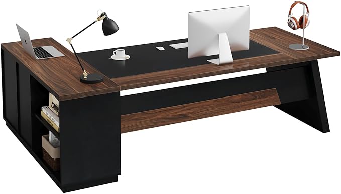 Tribesigns L-Shaped Executive Desk 78-Inch Large Office Desk with Drawers and Lateral File Cabinet Modern Business Furniture with Storage Shelves Workstation for Home Office (Walnut + Black)