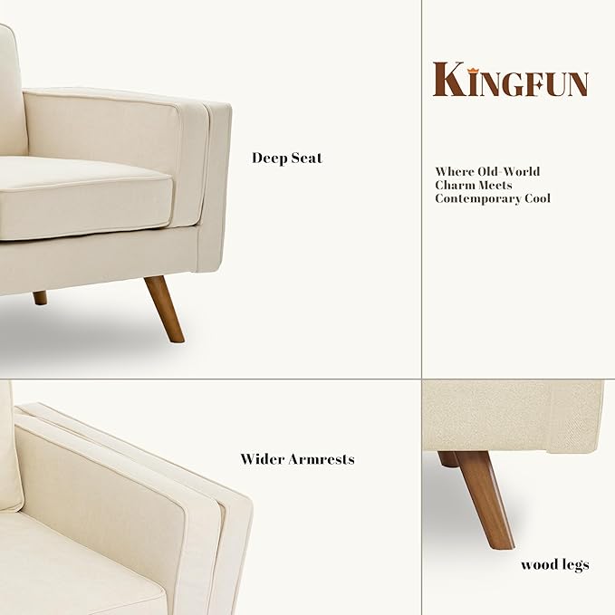 Kingfun Modern Accent Chair Set of 2 Living Room Chairs Chenille Reading Armchair Mid Century with Dual-Layer Armrests Solid Wood Frame Easy Assembly for Small Spaces Beige