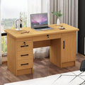 RUNNUP Wood Office Computer Desk with Locking Drawer Contemporary Office Desk Simple Writing Desk Home Office Furniture Without Keyboard Tray 47 L x 24 W x 30 H Light Walnut Color
