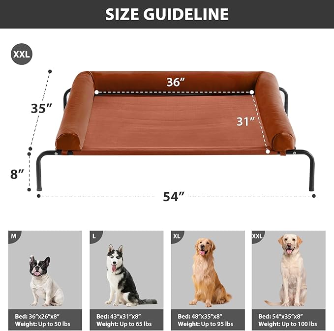 RRPETHOME Large Elevated Cooling Dog Bed Raised Cot Beds for Large Dogs Elevated Outdoor Dog Bed Chew Proof Portable Cooling Pet Cot with Skid-Resistant Feet and Breathable Mesh