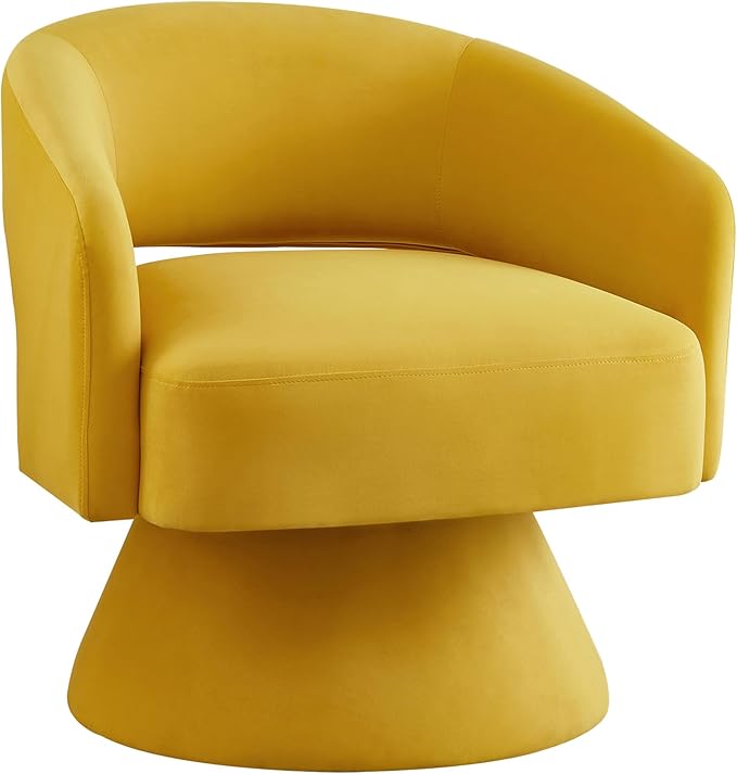 Swivel Barrel Chair Velvet Round Upholstered Accent ChairsLounge Chair with Open Backrest 360 Degree Comfy Single Sofa Dresser Chair for Living Room Hotel Bedroom Office (Yellow)