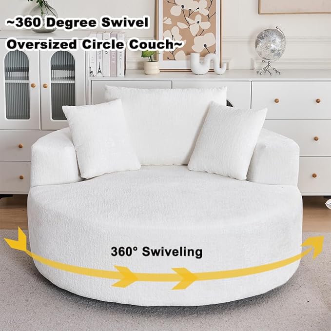 Swivel Accent Barrel Chair Oversized Modern Akili Upholstered Sofa Lounge Club Leisure Chair Round Chair for Hotel Living Room (Beige Chenille)