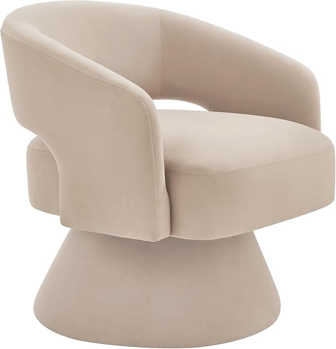 Modern Swivel Barrel Chair Velvet Upholstered Accent Chair 360 Degree Swivel Open Backrest Single Armchair Comfy Reading Chair for Living Room Bedroom (Taupe)