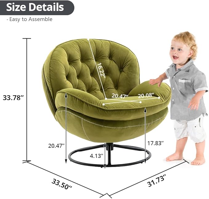 Velvet Swivel Accent Chair with Ottoman Set Modern Lounge Chair with Metal Base Frame &amp Footrest Comfy Single Leisure Sofa Chair Reading Chair with 360 Degree Swiveling for Living Room Fruit Gr