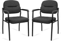 CLATINA Leather Guest Chair Sets of 2 Office Reception Chair No Wheels with Armrests and Lumber Support Ergonomic Desk Armchair for Meeting Waiting Conference Lobby Room Black