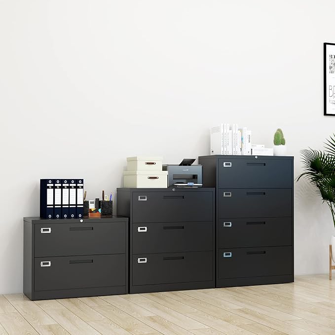 Lateral File Cabinet with Lock 2 Drawer Large Metal Filing CabinetHome Office Lockable Storage Cabinet for Hanging Files Letter/Legal/F4/A4 Size-Assembly Required