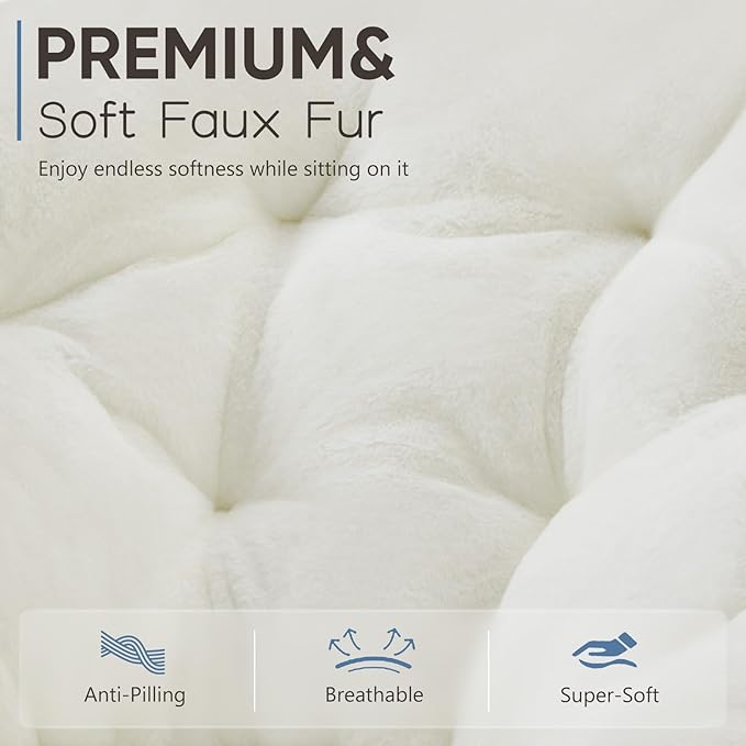 DUMOS Comfy Saucer Chair Faux Fur Lounge Seasting XL Circle Chair for Bedroom Dorm &amp Gaming Foldable Fashion Accent Seat for Small Spaces Folding Moon/Mushroom/Round Oversized Style