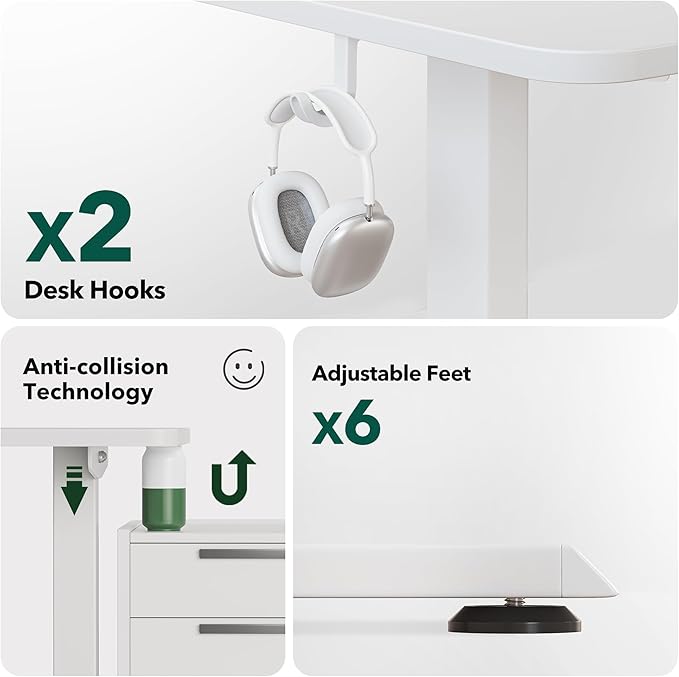 BANTI L-Shaped Standing Desk - 63 x 55 Inch Adjustable Corner Standing Desk with Charging Station - L Shape Sit Stand Table with Memory Controller Splice Board for Home Office White