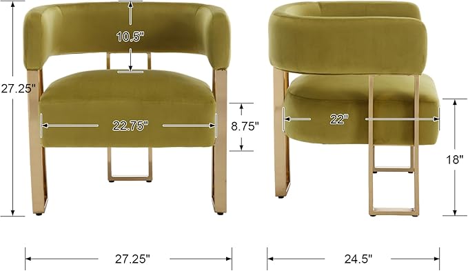 Modern Barrel Accent Chair Living Room Side Chair with Golden Metal Legs Soft Velvet Upholstered Reading Armchair for Bedroom/Reception Room/Lounge/Office Olive