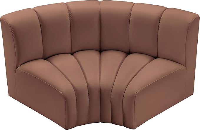 Meridian Furniture 101Cognac-S2B Arc Collection Modern | Contemporary Modular Sofa with Soft Cognac Vegan Leather Deep Channel Tufting Modular Design 60 W x 33 D x 30 H Cognac