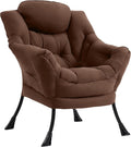 Lazy Chair for Living Room Modern Accent Chairs with Armrests Dark Brown Armchairs with Side Pocket Cozy Lazy Sofa for Reading Balcony Bedroom Dorm Small Spaces