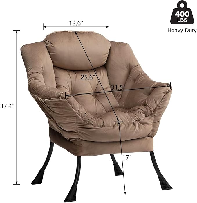 HollyHOME Lazy Chair with Armrest and Side Pocket Comfy Accent Lounge ChairLeisure Sofa Armchair for Living Room Bedroom Dorm or Small Spaces Oversized Reading Sofa ChairVelvet Taupe Brown
